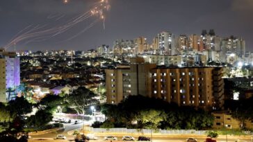 Rockets intercepted over Ashkelon Credit: Amir Cohen Reuters