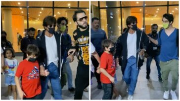 Fan intenta agarrar la mano de Shah Rukh Khan en el aeropuerto, Aryan Khan protege a papá.  Reloj