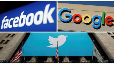 Facebook, Google and Twitter logos