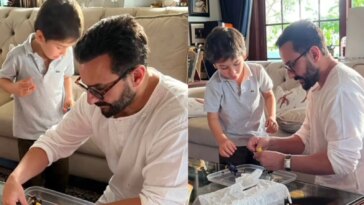 Kareena Kapoor comparte cómo Taimur y Saif Ali Khan construyeron juguetes con papel reciclado el Día de la Independencia.  Reloj