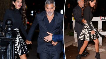 Amal Clooney celebra su aniversario con George con traje animal print