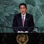 El primer ministro Fumio Kishida se dirige a la 77ª sesión de la Asamblea General de las Naciones Unidas en la sede de la ONU en Nueva York el martes.  (Reuters)