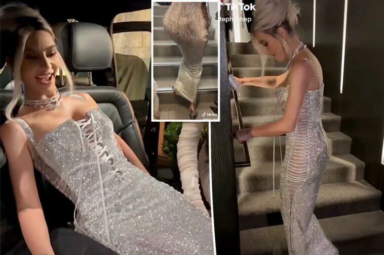 Kim Kardashian lucha por subir escaleras con un ceñido vestido de Dolce & Gabbana