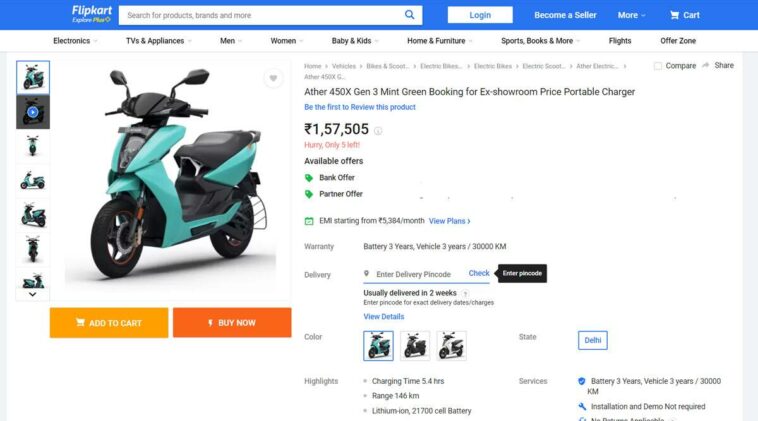 Otro scooter estará disponible en Flipkart después de que las empresas se asocien