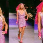 Paris Hilton da vibraciones nupciales con un vestido rosa brillante mientras camina por la pasarela de Versace
