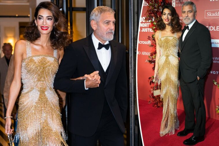 Amal Clooney deslumbra con un vestido de lentejuelas con George en los Premios Albie