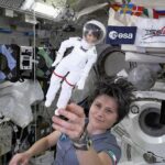 ESA astronaut Samantha Cristoforetti with her lookalike Barbie doll at the International Space Station (ISS)