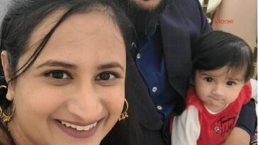 Jasleen Kaur, de 27 años, su esposo Jasdeep Singh y su hija de ocho meses, Aroohi Dheri.