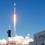 A SpaceX Falcon 9 rocket with the Dragon capsule launches from Pad-39A on the Crew 5 mission