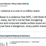 La concejala demócrata de Nueva York, Tiffany Caban, desató la furia con este tuit que minimiza la violencia en el metro, y una víctima reciente condenó sus palabras.