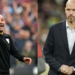 Manchester City manager Pep Guardiola and United manager Erik Ten Hag.