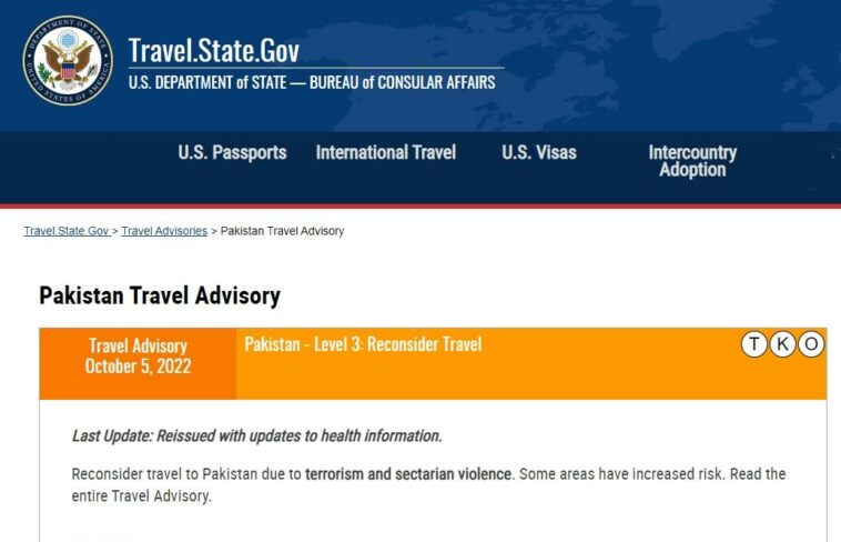 Reconsidere viajar a Pakistán debido al terrorismo y la violencia sectaria: EE. UU. en aviso de viaje