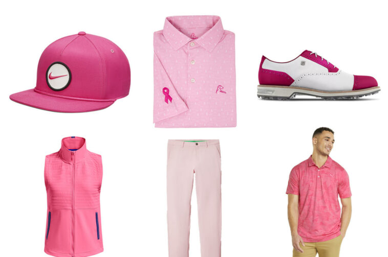 Ropa de golf rosa para honrar el mes de concientización sobre el cáncer de mama