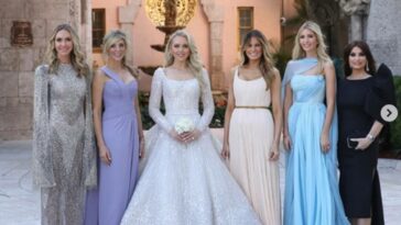 Melania Trump, Melania Trump news, Melania Trump at Tiffany Trump's wedding, Melania Trump cream gown, Melania Trump off-white dress, wedding etiquette, indian express news