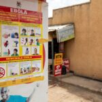 Ebola prevention signage seen on 14 October 2022 in Mubende, Uganda.