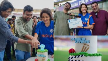 Anushka Sharma corta el pastel con Jhulan Goswami mientras termina la sesión de fotos de Chakda Xpress;  los fanáticos dicen que tienen 'la misma sonrisa'