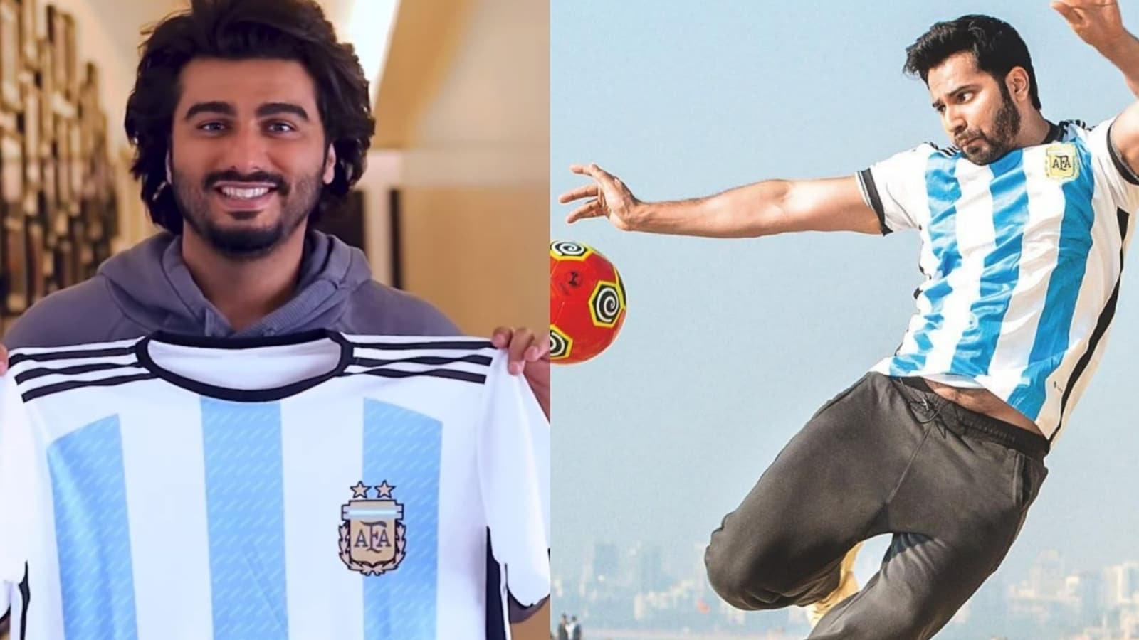 Arjun Kapoor, Varun Dhawan apoyan a Lionel Messi antes de la final de la Copa Mundial de la FIFA con Argentina vs Francia
