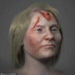 Un artista ha reconstruido el aspecto que podría haber tenido la mujer antes de morir, con llagas dolorosas en la cara y un corte profundo en la frente.