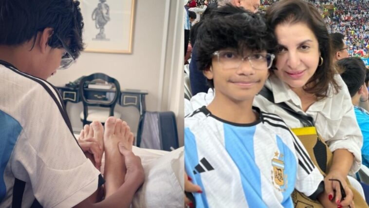 Farah Khan comparte la foto de su hijo Czar presionando sus pies después de la final de la Copa del Mundo: 'Está pagando buenos asientos que su madre le consiguió'