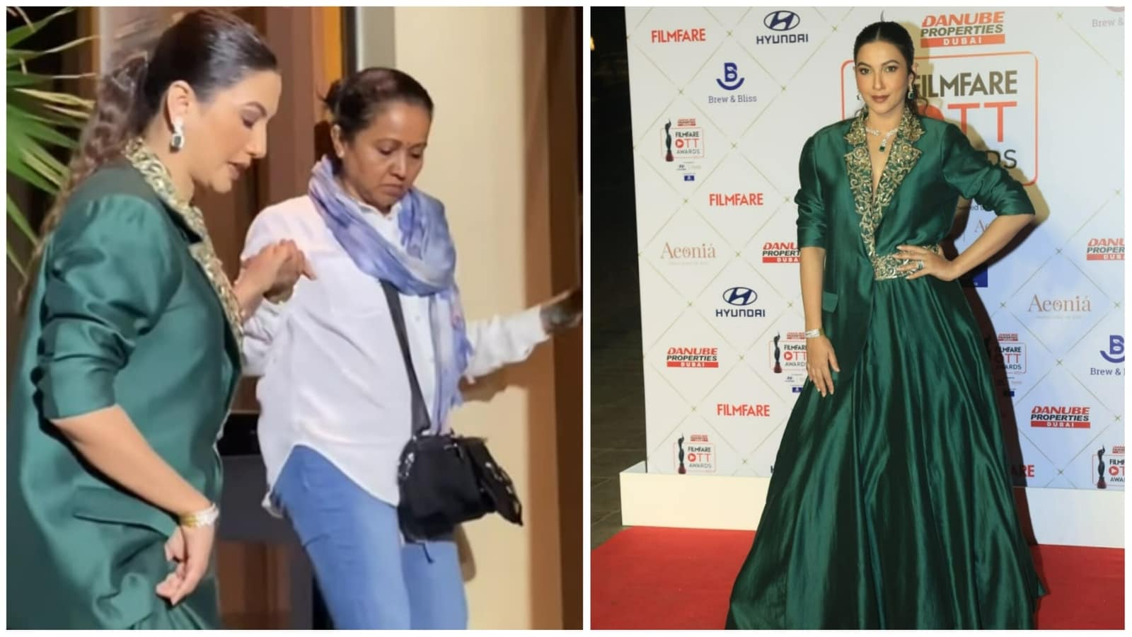  Gauahar Khan deslumbra de verde mientras camina por la alfombra roja el día después de anunciar el embarazo.  Reloj
