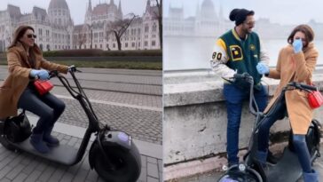 Hansika Motwani recorre Budapest en e-scooter durante su luna de miel en Europa con Sohael Kathuriya.  Reloj
