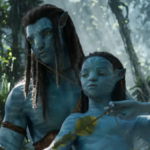 Jake teaching his kid to use a bow and arrow in Avatar 2