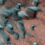 La cámara HiRISE a bordo del Mars Reconnaissance Orbiter de la NASA capturó estas imágenes de dunas de arena cubiertas por escarcha justo después del solsticio de invierno.