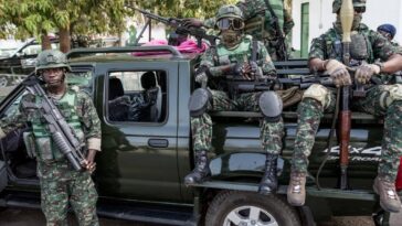 Soldiers with the Gambian Armed Forces patrol team