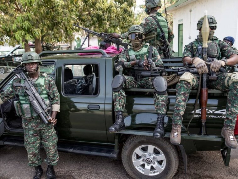 Soldiers with the Gambian Armed Forces patrol team