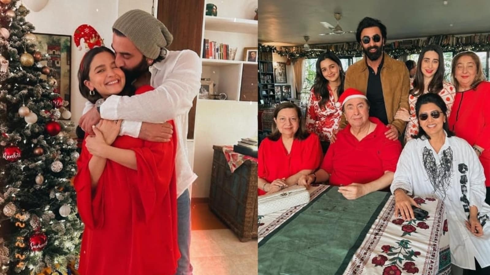  Ranbir Kapoor besa a Alia Bhatt en una dulce foto navideña;  ver sus fotos familiares con Karisma Kapoor, Neetu Kapoor
