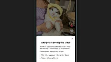La herramienta, disponible en la página 'Para ti' en la aplicación TikTok, abre una ventana titulada 'Por qué estás viendo este video'