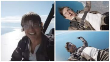 Tom Cruise graba un mensaje para los fanáticos mientras salta del avión en un nuevo video 'loco', Twitter dice 'increíble'.  Reloj