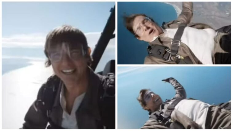 Tom Cruise graba un mensaje para los fanáticos mientras salta del avión en un nuevo video 'loco', Twitter dice 'increíble'.  Reloj