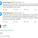 Twitter anunció planes para prohibir 'cuentas creadas únicamente con el propósito de promocionar otras plataformas sociales' el domingo.  El ex director ejecutivo de Twitter, Jack Dorsey, respondió