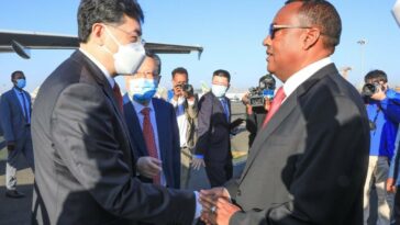 China's Foreign Minister Qin Gang (L) meets with his Ethiopian counterpart Demeke Mekonnen (R) during his visit to Ethiopia in Addis Ababa, Ethiopia on 10 January 2023.