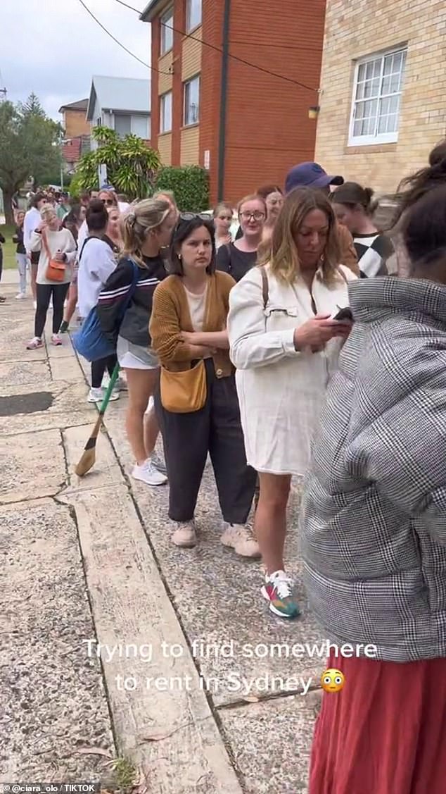 Ciara O'Loughlin filmó una fila loca de posibles inquilinos esperando afuera de una inspección de apartamento en Randwick el sábado