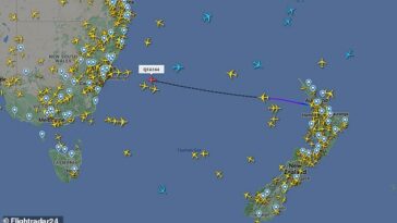 Flight Radar indicó que el vuelo, que viaja de Auckland a Sydney, se encuentra actualmente sobre el agua.