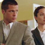 Brad Pitt and Angelina Jolie in suits in Mr. and Mrs. Smith