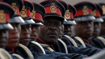 Botswana soldiers parade during the country's 41th Independence celebration.