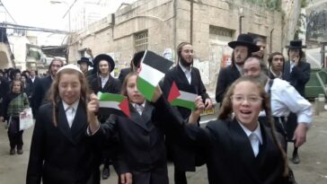 Judíos antisionistas levantan banderas palestinas