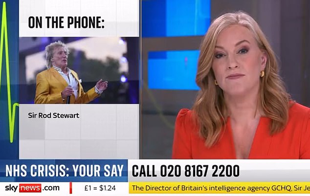 Sir Rod Stewart hizo una llamada sorpresa a un debate de Sky News sobre la crisis del NHS durante el cual condenó el estado