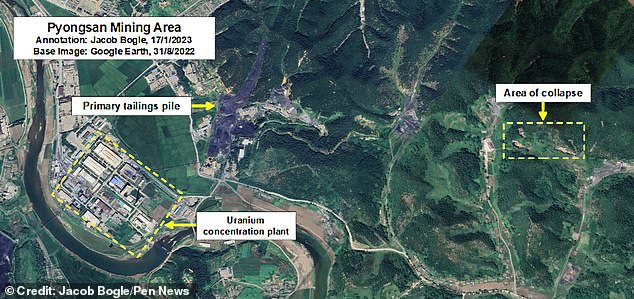 Jacob Bogle, que ha creado un mapa completo del país a partir de fotos de satélite, descubrió el derrumbe en imágenes recientes de la mina de Pyongsan.
