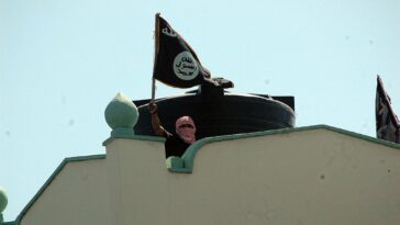 A man waves an Al-Shabaab flag.