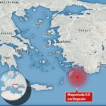 El terremoto, con una profundidad de 16 millas, se produjo en el mar Egeo a unas 36 millas al sureste de Lindos, una ciudad de Rodas, a las 14:37 hora local (12:37 GMT).