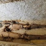 La momia de 4.300 años de antigüedad fue encontrada adornada con oro.  Los arqueólogos creen que es el más antiguo encontrado hasta ahora, junto con el más completo