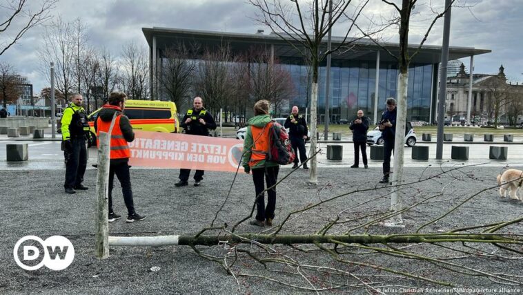 Activistas climáticos alemanes cortaron un árbol en la Cancillería