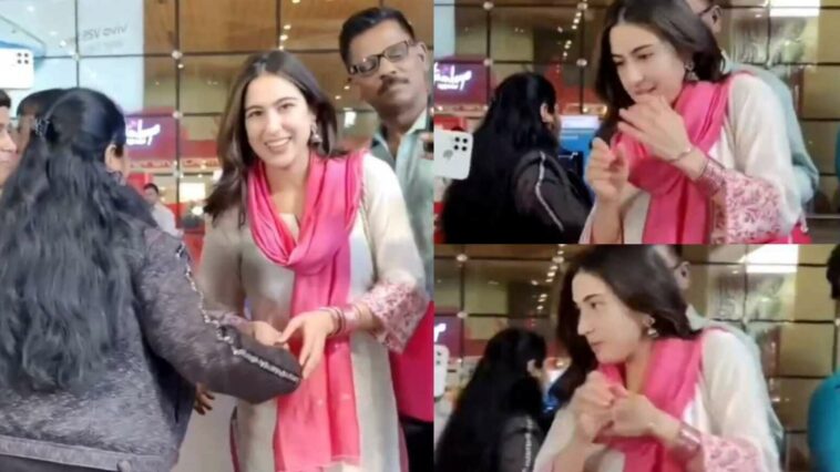 Los fanáticos elogian a Sara Ali Khan por mantener la calma mientras una mujer trata de tocarse la cara en el aeropuerto.  Mirar