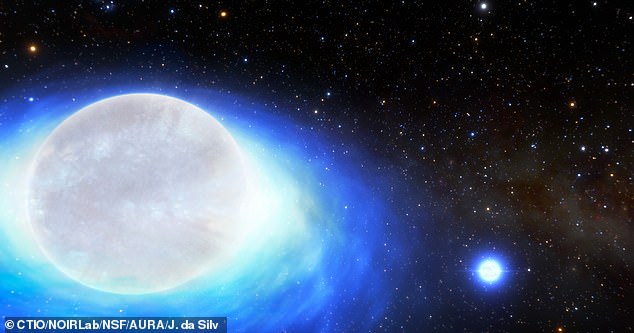 Inusual: los astrónomos han descubierto un sistema estelar 'fenomenalmente raro' (que se muestra en la impresión de un artista) que algún día podría desencadenar una explosión enormemente poderosa que baña el espacio con oro.