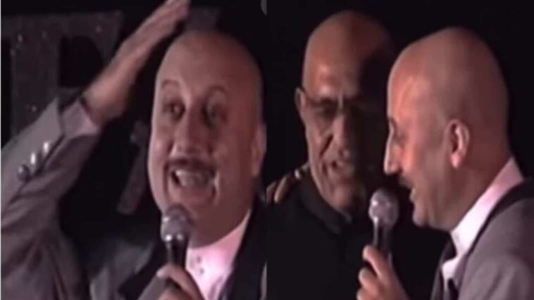 Anupam Kher canta con Amrish Puri sobre personas calvas en un video antiguo.  Mirar
