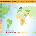 El Informe Mundial de la Felicidad, ahora en su undécimo año, se basa en la propia evaluación de la felicidad de las personas, así como en datos económicos y sociales.  Asigna una puntuación de felicidad en una escala de cero a diez, basada en un promedio de datos durante un período de tres años.